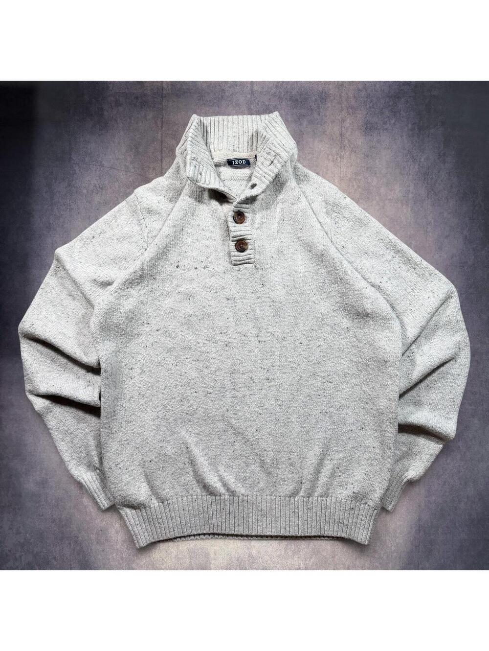 Izod Gray Speckled Knit button up Sweater